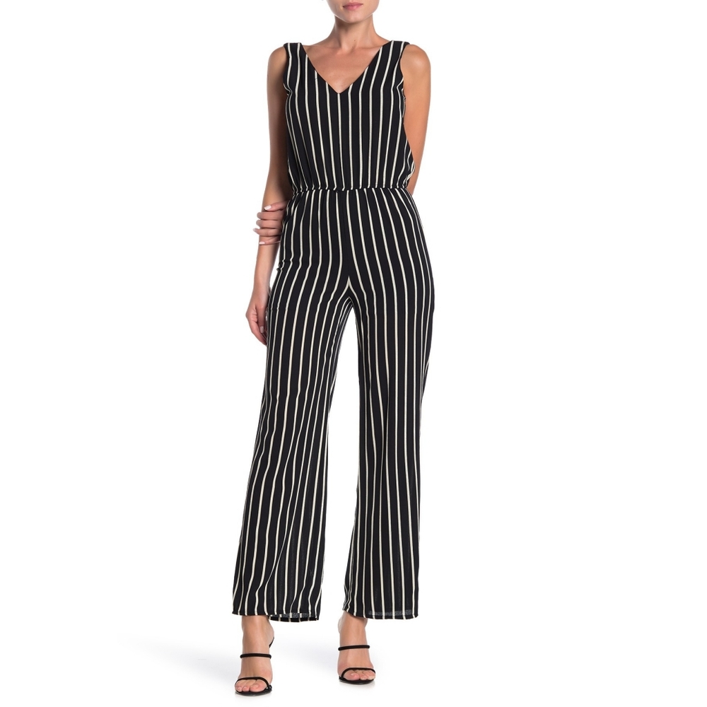 Love...Ady - Stripe Double V Jumpsuit